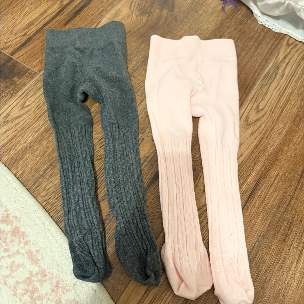 Amazon Kids Cable Knit Tights - Charcoal and Light Pink